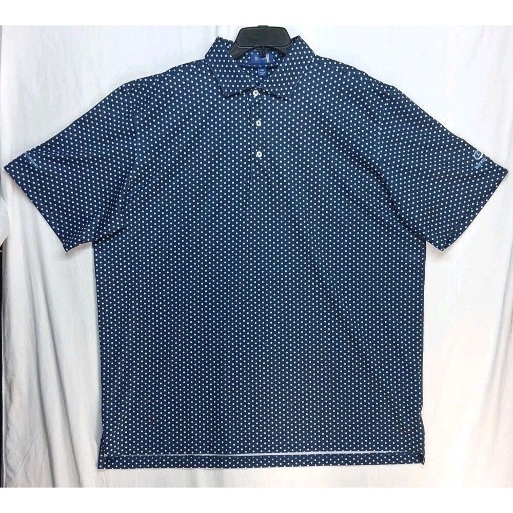 Stitch Mens 2XL Blue Polka Dot Golf Polo Wicking Resortwear Beach Vacation